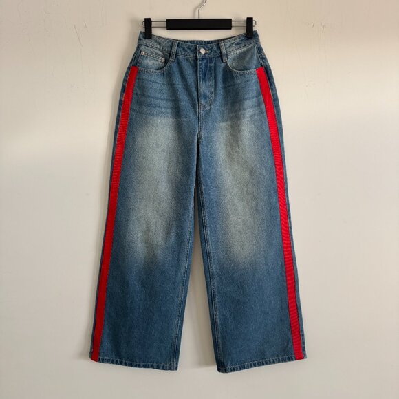 Commense Contrast Side Striped Wide-Leg Jeans NWT, Size M - Picture 9 of 17